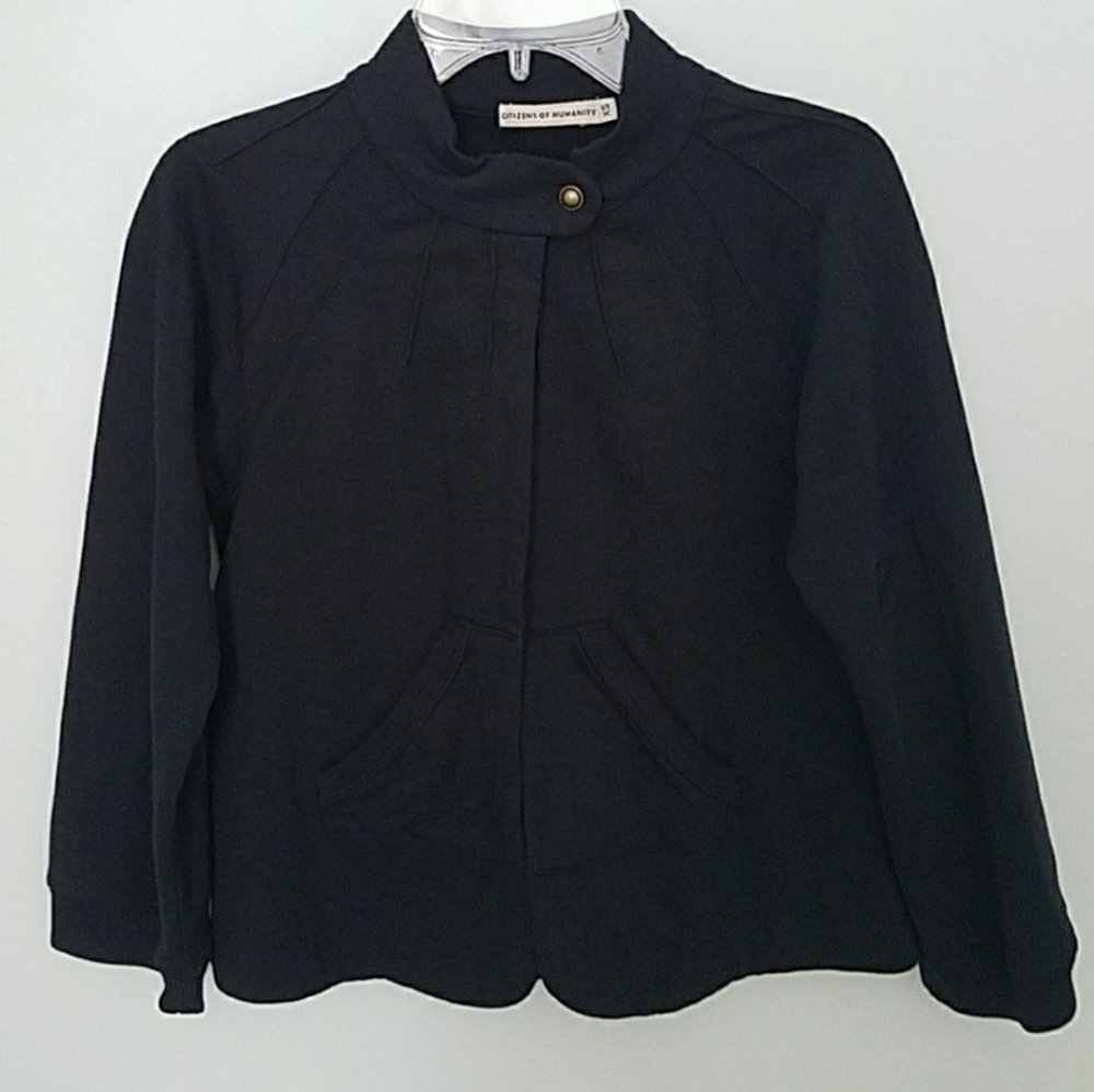 Citizens of Humanity Black Jacket XS Open Front Pockets Casual Pleated Back